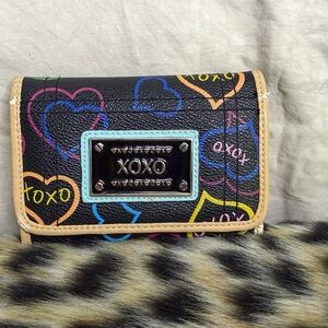 XOXO Black Heart Print Wallet with Neon Accents